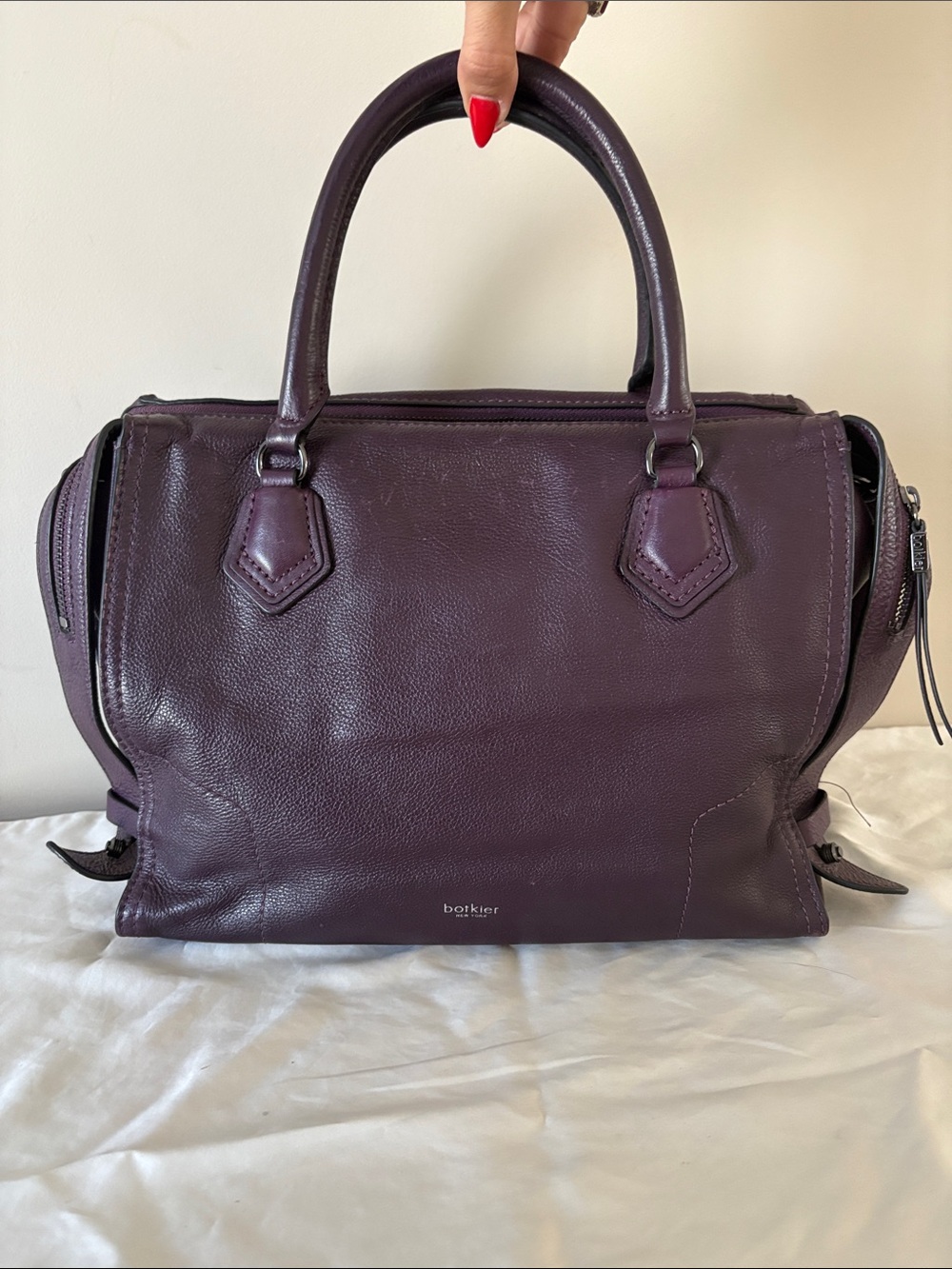 Botkier Plum Leather Satchel Handbag w. Detachable strap